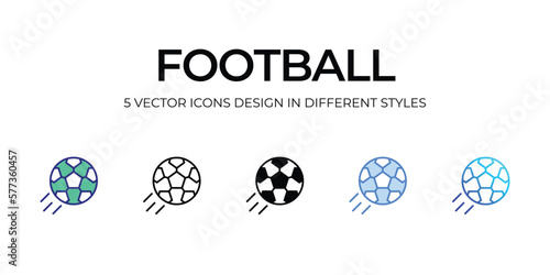 football Icon Design in Five style with Editable Stroke. Line, Solid, Flat Line, Duo Tone Color, and Color Gradient Line. Suitable for Web Page, Mobile App, UI, UX and GUI design. © vector squad