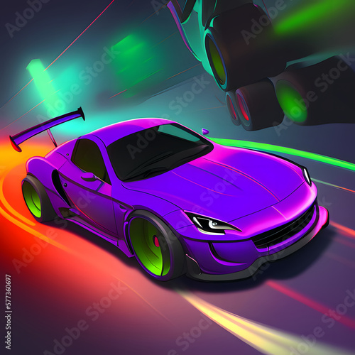 Sportwagen - Super Rennautos in sehr bunten Farben - 3D Render - Creative Trend  Psychic Waves -  Generative AI 