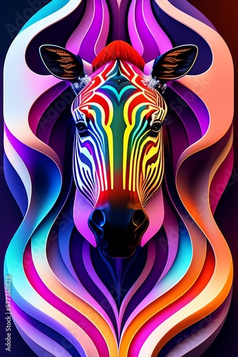 3D Zebra portrait in colorful background. 3D Illustration