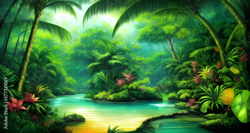 AI Digital Illustration Magical Tropical Landscape