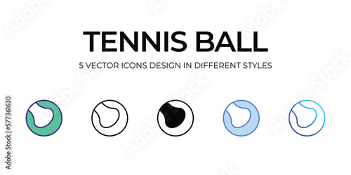 tennis ball Icon Design in Five style with Editable Stroke. Line, Solid, Flat Line, Duo Tone Color, and Color Gradient Line. Suitable for Web Page, Mobile App, UI, UX and GUI design.