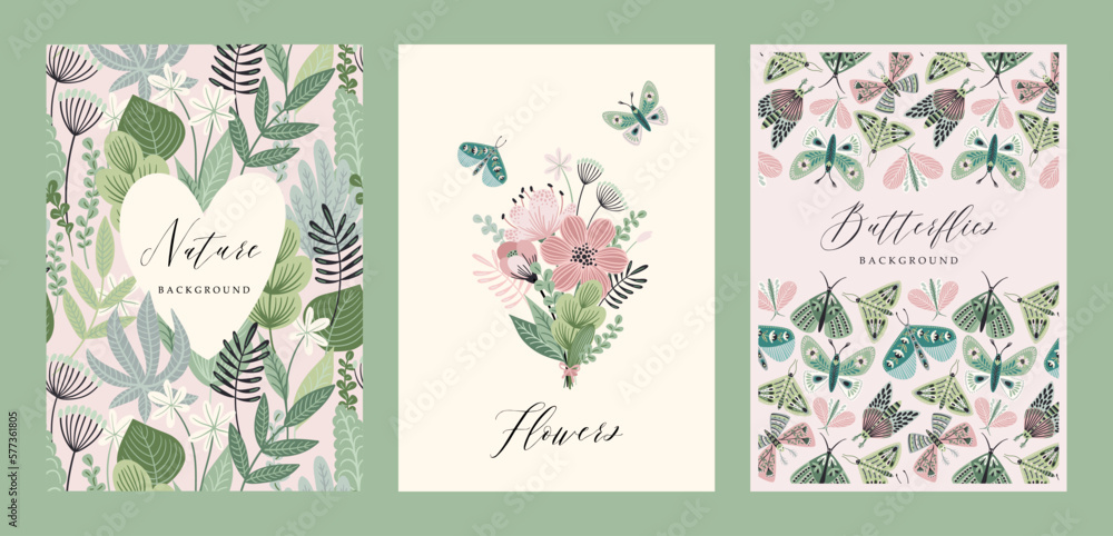 Vector butterflies and floral backgrounds. Templates for card, poster, flyer, cover, home decor and other. Vector butterflies and floral backgrounds. Templates for card, poster, flyer, cover, home decor and other.