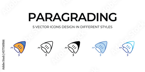 paragliding Icon Design in Five style with Editable Stroke. Line, Solid, Flat Line, Duo Tone Color, and Color Gradient Line. Suitable for Web Page, Mobile App, UI, UX and GUI design.