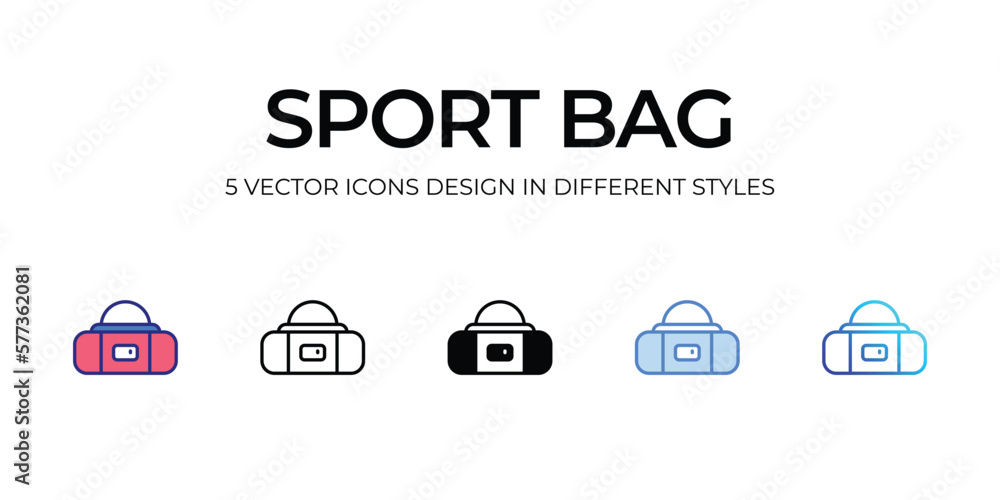 sports bag Icon Design in Five style with Editable Stroke. Line, Solid, Flat Line, Duo Tone Color, and Color Gradient Line. Suitable for Web Page, Mobile App, UI, UX and GUI design. sports bag Icon Design in Five style with Editable Stroke. Line, Solid, Flat Line, Duo Tone Color, and Color Gradient Line. Suitable for Web Page, Mobile App, UI, UX and GUI design.