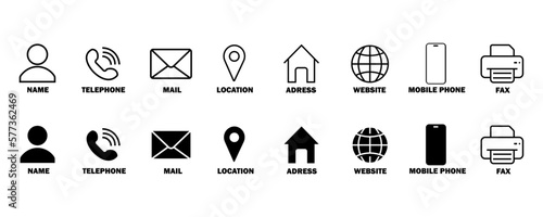 Set of black and linear vector icons isolated on white background. Flat illustration on the topic of contact details, basic information.eps10