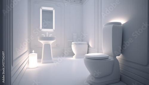 A Brilliant Cozy Comfortable White Restroom Interior Architecture Design, AI Generative