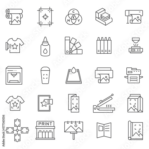 Printing, icon set. Digital and offset, linear icons. Line with editable stroke