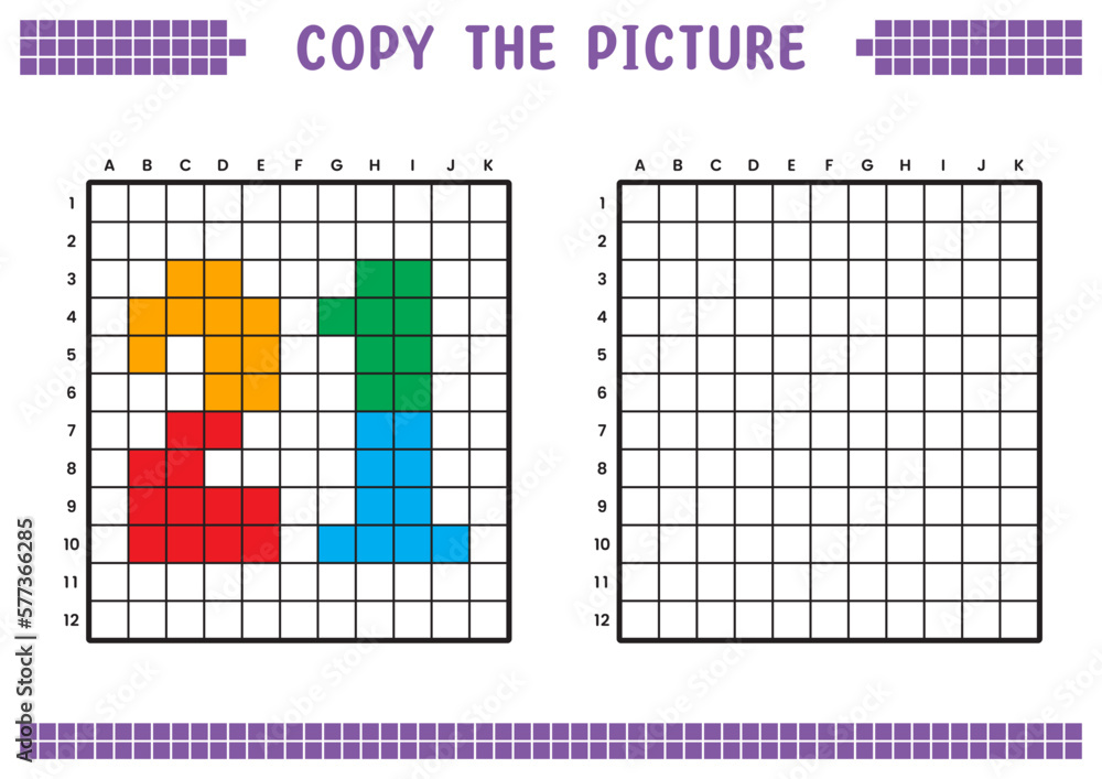 Copy the picture, complete the grid image. Educational worksheets ...