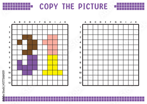 Copy the picture, complete the grid image. Educational worksheets drawing with squares, coloring cell areas. Preschool activities, children's games. Cartoon vector illustration, pixel art. Number 31.