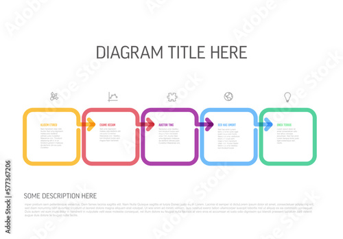 Minimalistic five steps diagonal elements template with squares