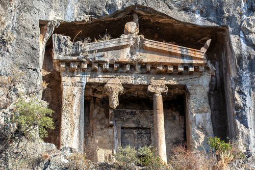Rock king tombs, symbols of Fethiye city, Amyntas Rock Tombs, Mugla, Turkey.