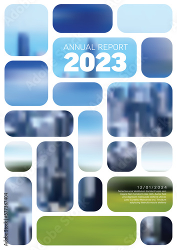 Light annual report front cover page template with photo