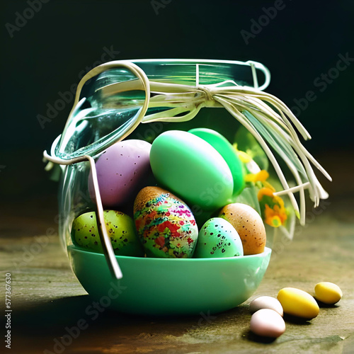 glass jar filled with easter egg