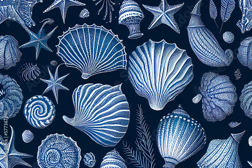 Fotografia illustration top view set of seashells. Generative AI