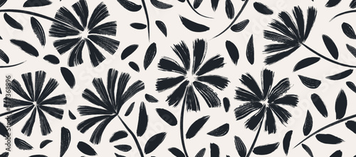 flowers hand drawn seamless pattern. ink brush texture.
