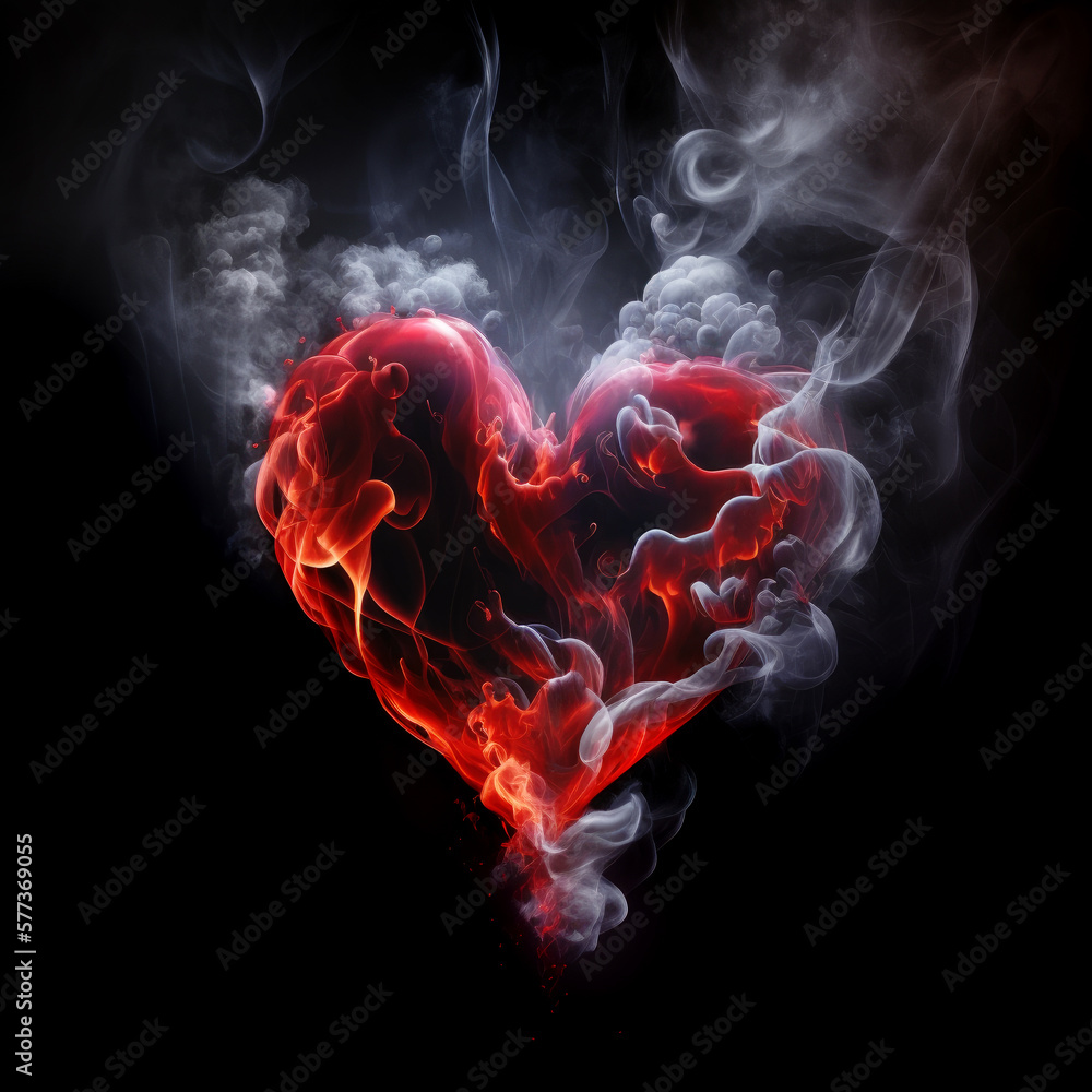 Red heart symbol made of smoke isolated on black background. Generative AI Red heart symbol made of smoke isolated on black background. Generative AI