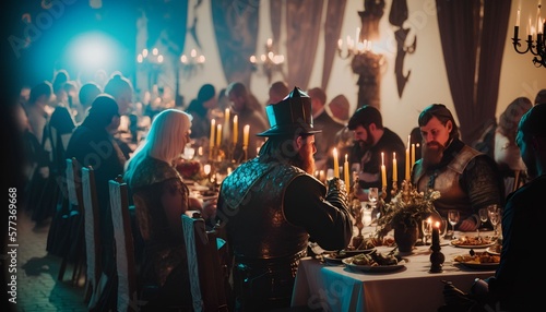 a splendid celebration banquet hosted by the nobility in the church, Generative AI