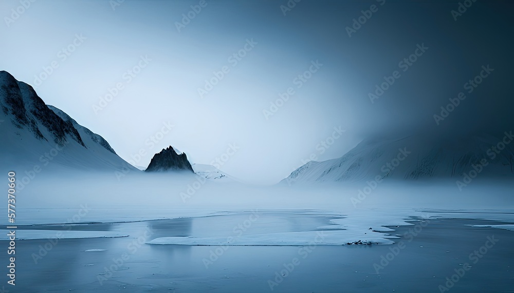 Mystical Frozen Landscape: A Moody Serenity in Ethereal Fog - Generative Ai