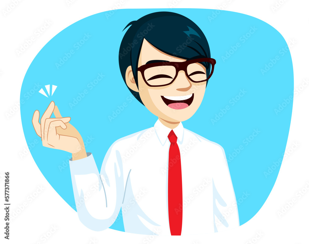 Vector illustration of happy businessman wearing white shirt snaps finger on blue background Vector illustration of happy businessman wearing white shirt snaps finger on blue background