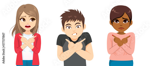 Vector illustration of three thoughtful  teenager student trying to decide.