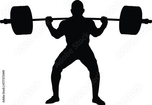 athlete powerlifter squatting black silhouette on white background