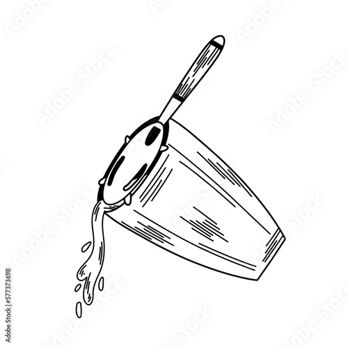  Shaker with a hawthorne strainer. Illustration of straining a drink through a strainer.