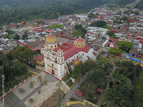 Lateral Drone's Eye View of Xico's Central Plaza and Historic Church, Veracruz photo