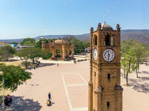 Aerial drone view of Chiapa de Corzo, Mexico. The gates to Sumidero canyon, Historical place. photo