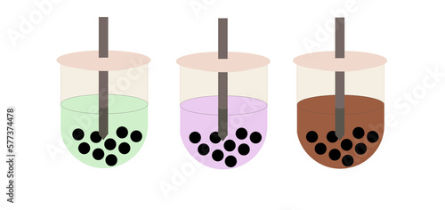 Bubble milk tea glass set, various flavors, taro, green tea, cocoa