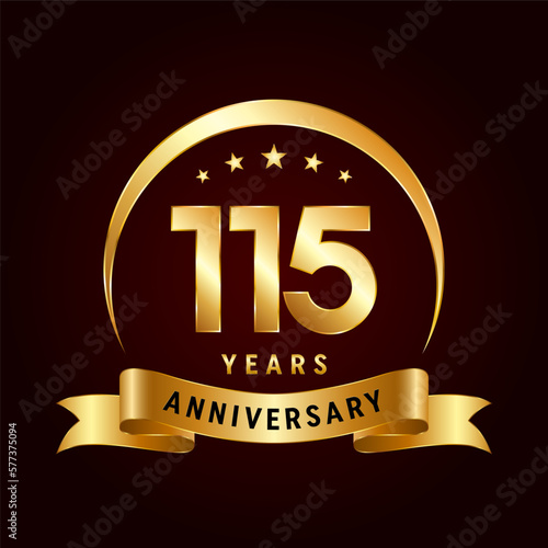 115th Anniversary logo design with golden ribbon. Logo Vector Template Illustration photo