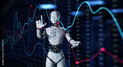 Robo trading RPA automation Robot Chart graphs diagram business financial data analytics.