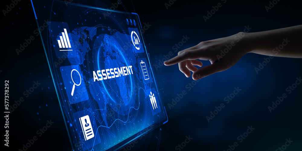 Assessment Evaluation Business Technology Concept Hand Pressing Button Assessment Evaluation Business Technology Concept Hand Pressing Button