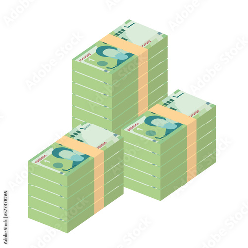 Iranian Rial Vector Illustration. Iran, Afghanistan, Hajj, Syria money set bundle banknotes. Paper money 10000 IRR. Flat style. Isolated on white background. Simple minimal design.
