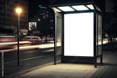 Wallpaper Mural Blank white mock up of vertical light box in a bus stop at night. Ai generative Torontodigital.ca