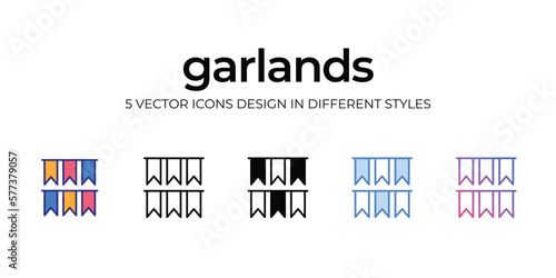 garlands Icon Design in Five style with Editable Stroke. Line  Solid  Flat Line  Duo Tone Color  and Color Gradient Line. Suitable for Web Page  Mobile App  UI  UX and GUI design.