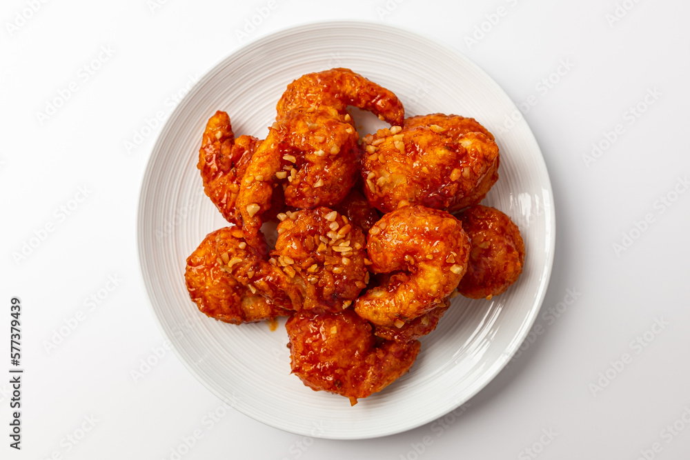 Shrimp gangjeong on white background Shrimp gangjeong on white background