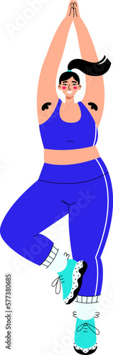 Attractive overweight woman with armpit hair. Happy body positive and love yourself concept. No fatphobia and body shaming.