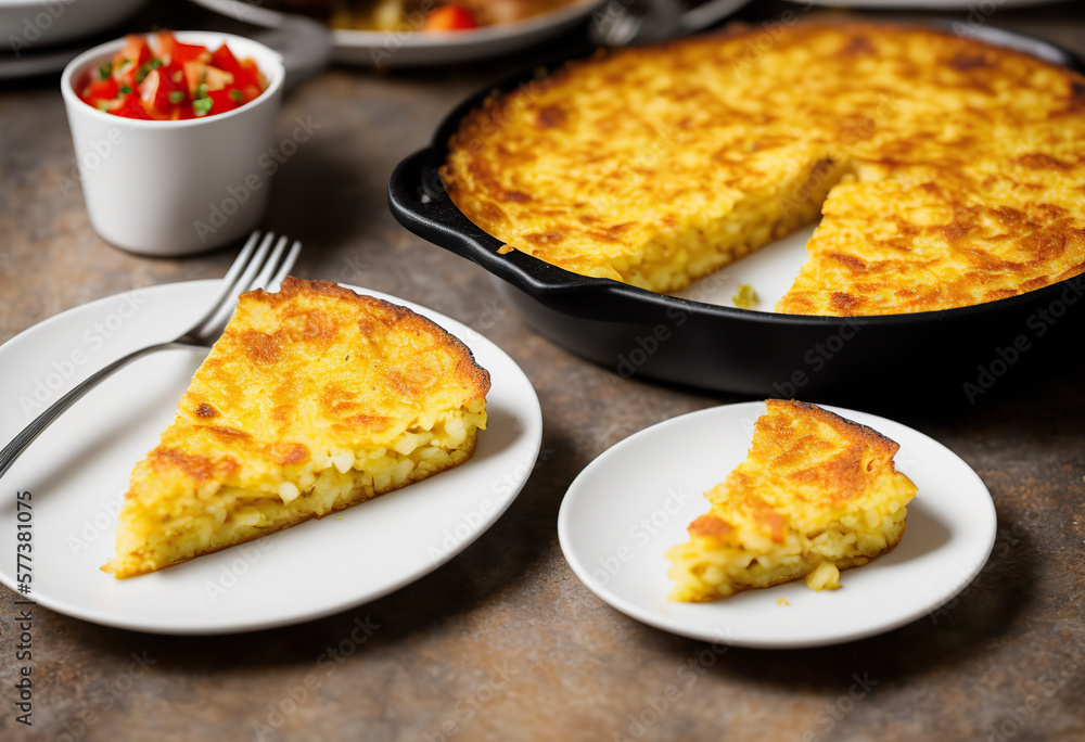 A classic tortilla de patatas, potato omelette sandwich on a slice of bread. Spanish typical food. A classic tortilla de patatas, potato omelette sandwich on a slice of bread. Spanish typical food.