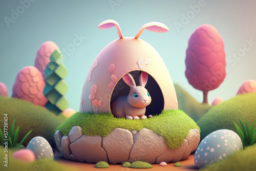 Easter Day 3D Rendered Background generative ai