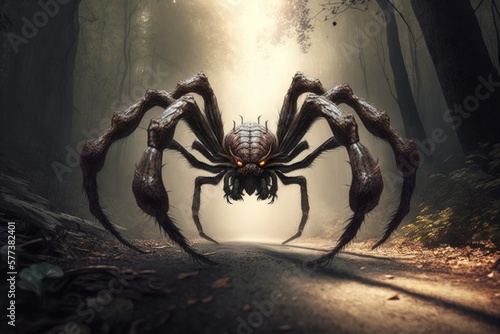 A big scary spider. king tarantula. Fear of spiders as a digital illustration  Generative AI 