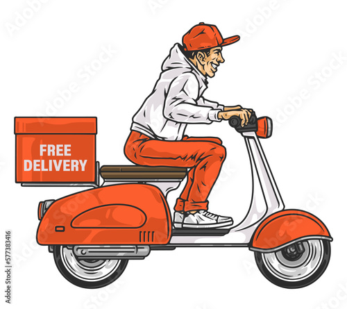 Courier at scooter sticker colorful