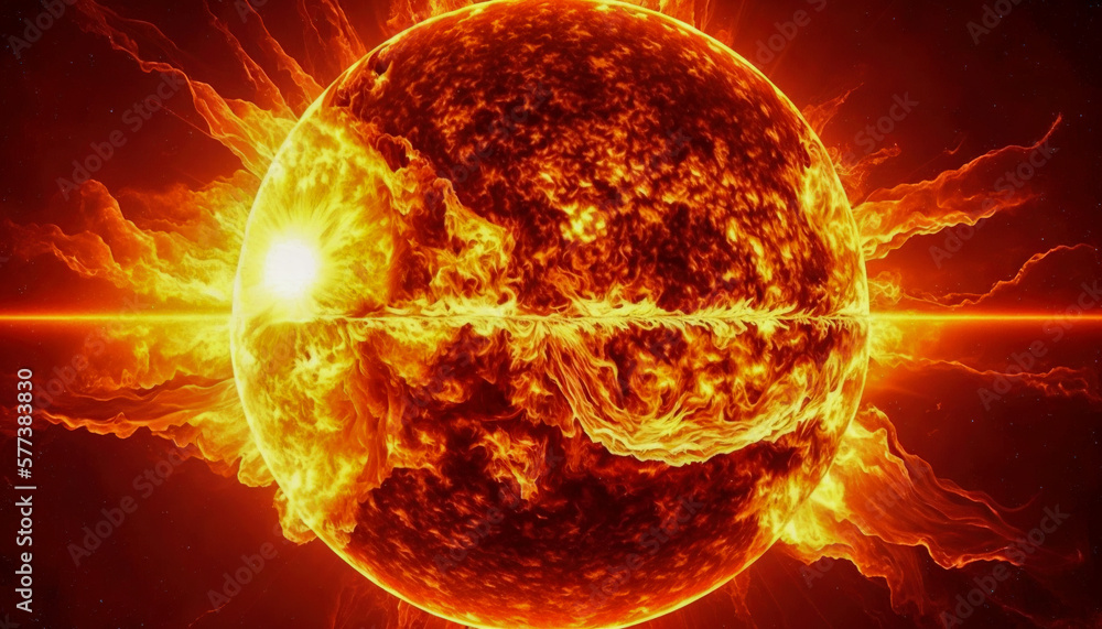 The Dazzling Power of Sun Explosion in Space with Fire and Flares, Generative AI The Dazzling Power of Sun Explosion in Space with Fire and Flares, Generative AI