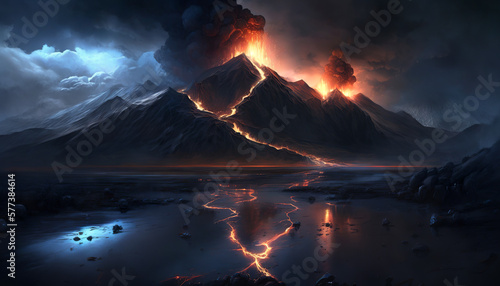 Fire in the mountains, Mordor, Volcano, Generative AI