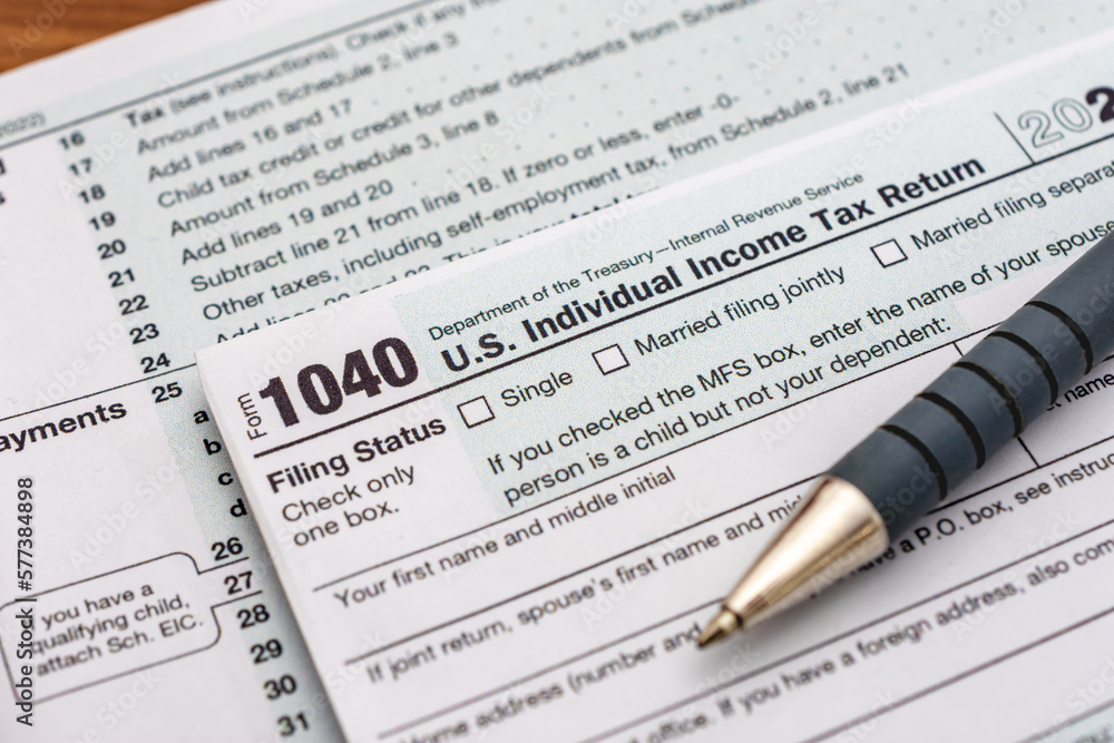 US individual Income tax return document. People have to fill the 1040 form every year to declare their income from the previous year to the Internal Revenue Service of the Department of Treasury US individual Income tax return document. People have to fill the 1040 form every year to declare their income from the previous year to the Internal Revenue Service of the Department of Treasury