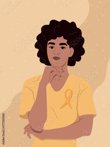 Endometriosis Awareness Ribbon. An African American woman and a symbol of women's health. World endometriosis awareness day. Vector flat illustration.