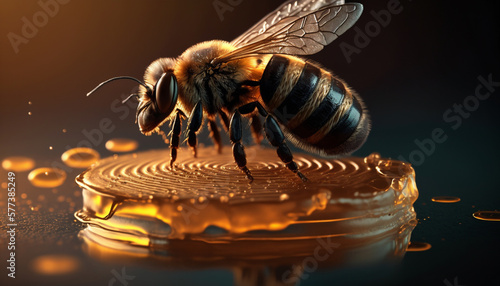 Bee on a honey drop, Generative AI