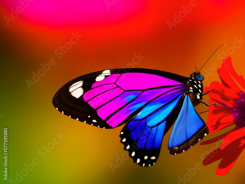 Colorful beautiful butterfly on a flower, close-up. Created with generative AI
