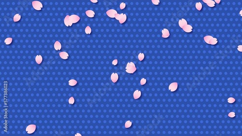 Wallpaper Mural 回転しながら落ちてくる桜の花びらとドット模様背景の動画（青） Torontodigital.ca