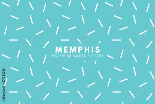White short lines geometric cute shapes on a light blue background. Memphis pattern. Seamless vector repeat pattern