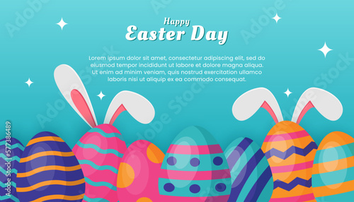 Easter Day Banner with colorful egg with cute bunny ears